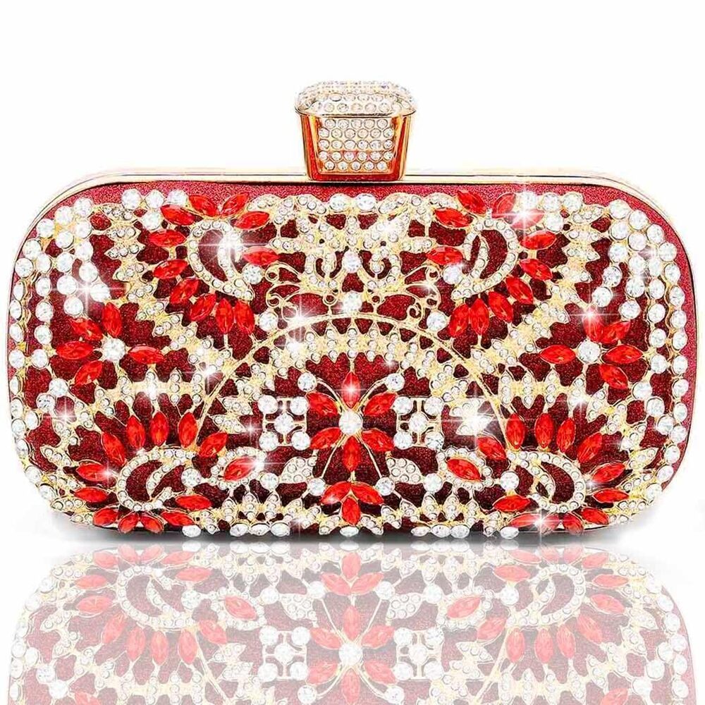 6981 Rhinestone Clutch Purse ,Gold Sparkly Evening Bag with Chain